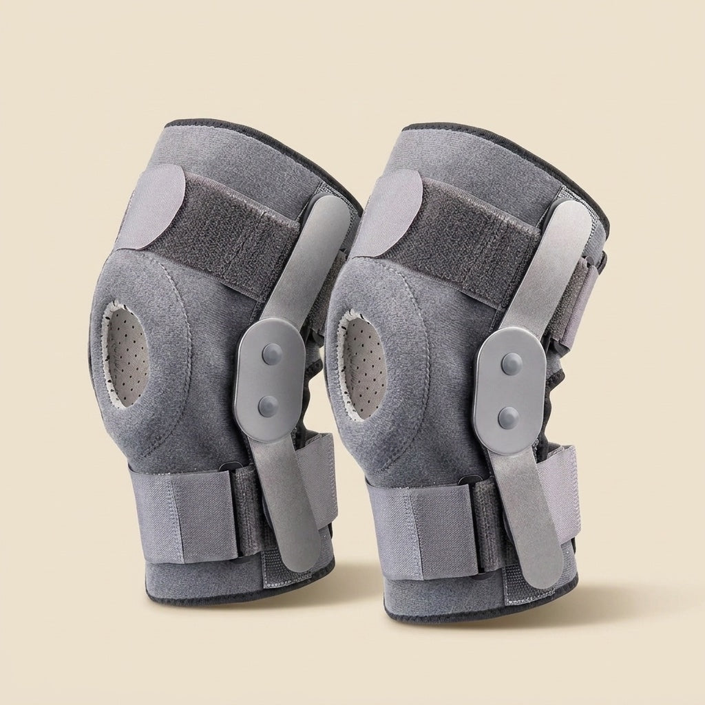 Steadmile hinged knee brace, three-quarter view